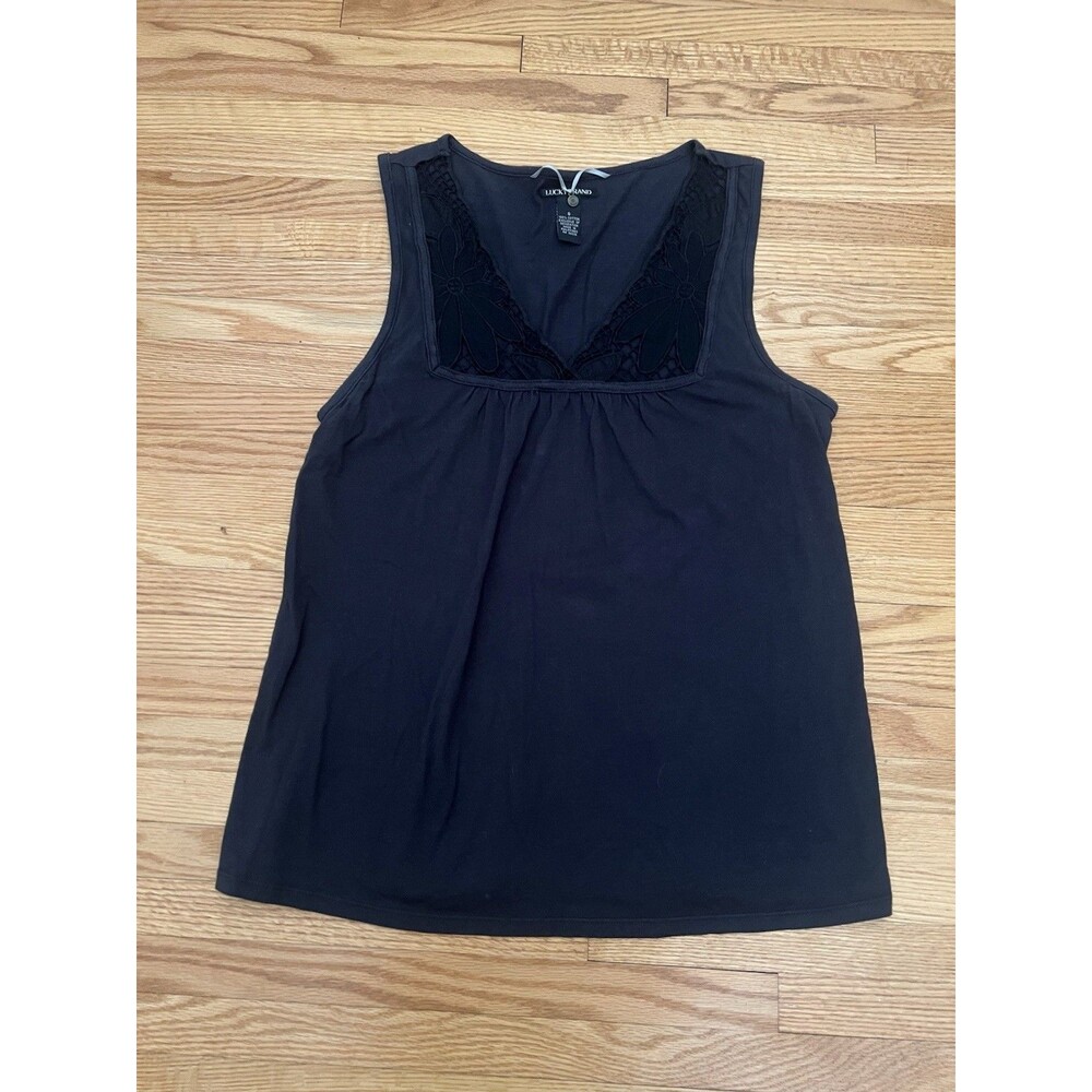 Lucky Brand Women's Sleeveless Blouse Black Whimsygoth Size S Crochet Detail
